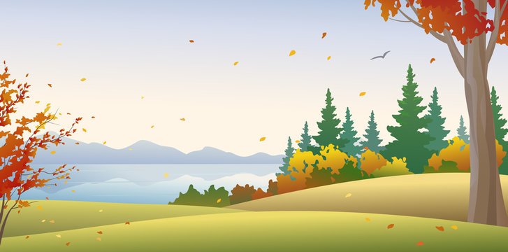 Осенний пейзаж фон для аппликации