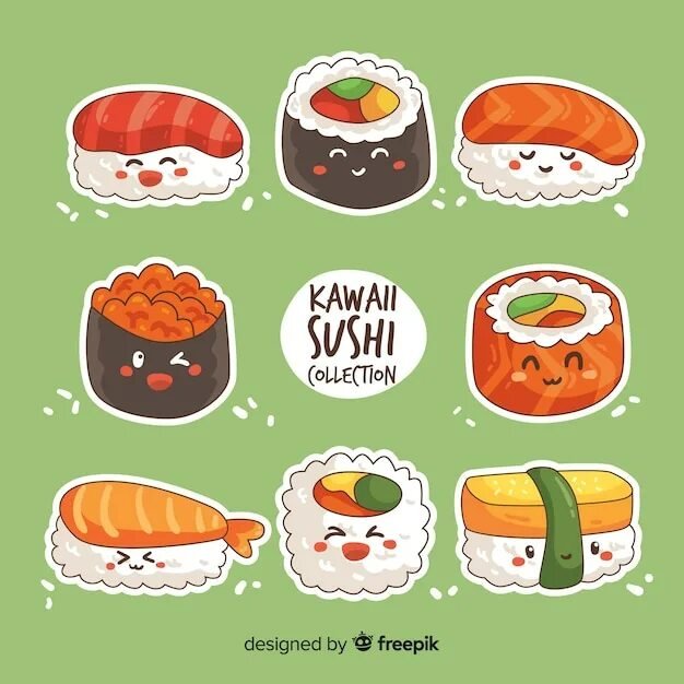 Кавайные наклейки роллы