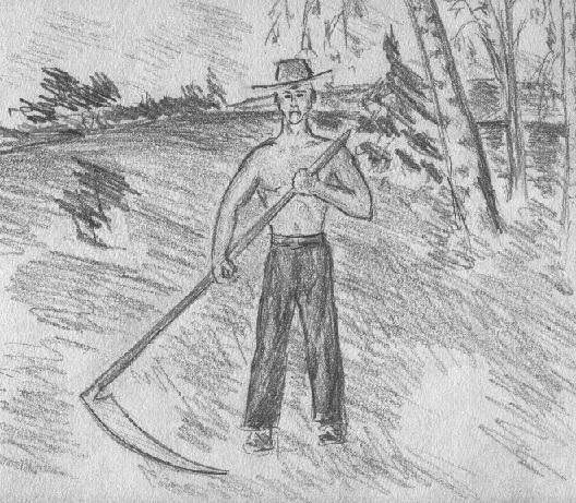 Косцы Бунин рисунок карандашом