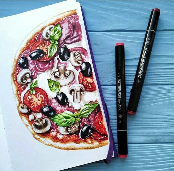 Рисунок маркерами для скетчинга пицца