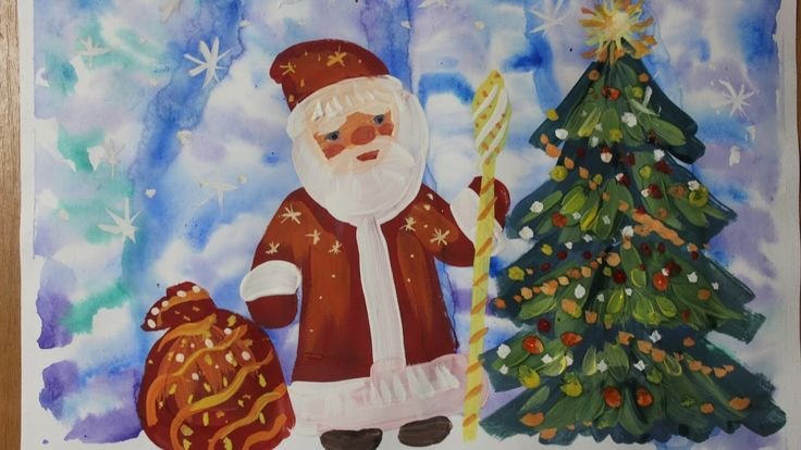 Новогодние рисунки для детей красками