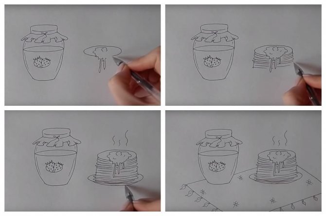 Масленица рисунок простым карандашом