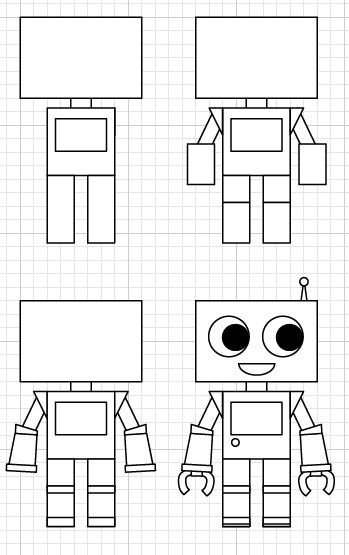 Схема рисования робота для детей