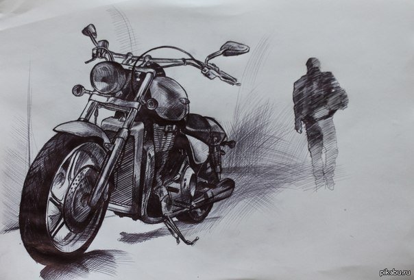 Мотоцикл рисунок карандашом