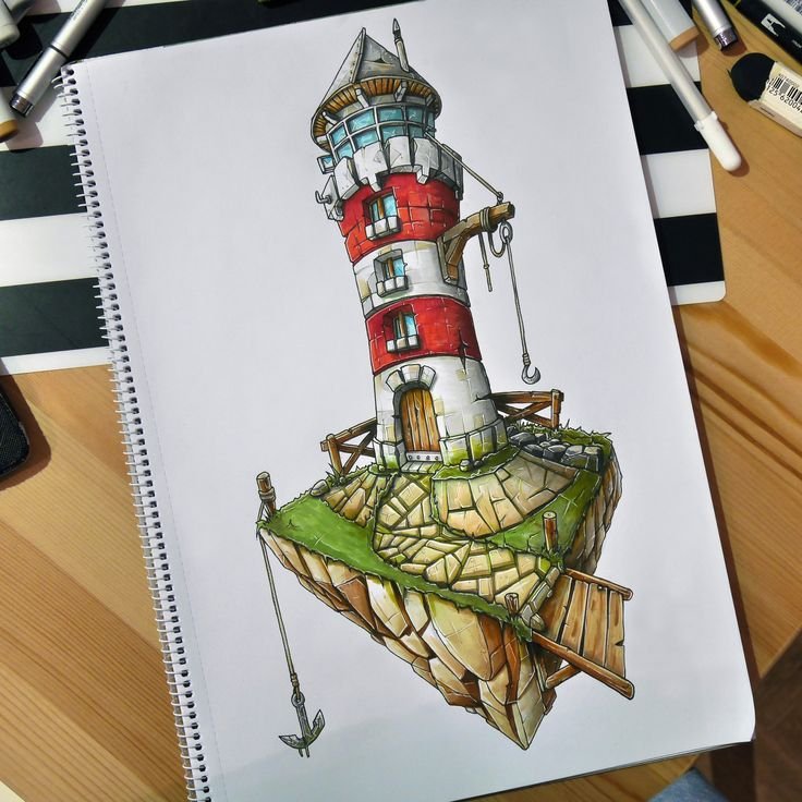 Скетч маркерами Маяк