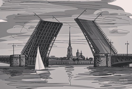 Разводные мосты Питер рисунок
