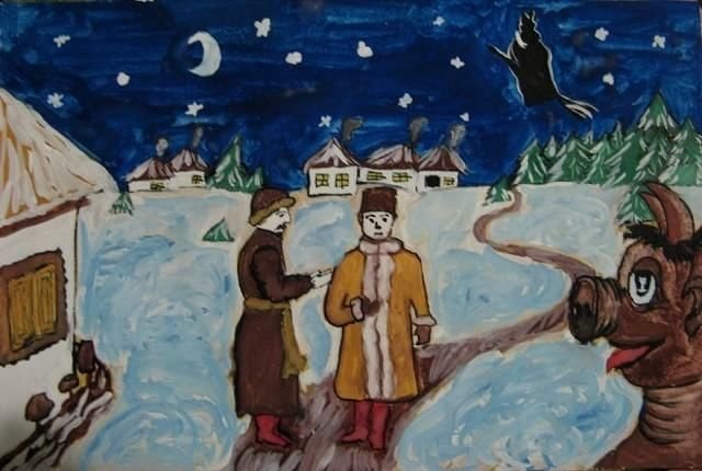 Ночь перед Рождеством детские рисунки