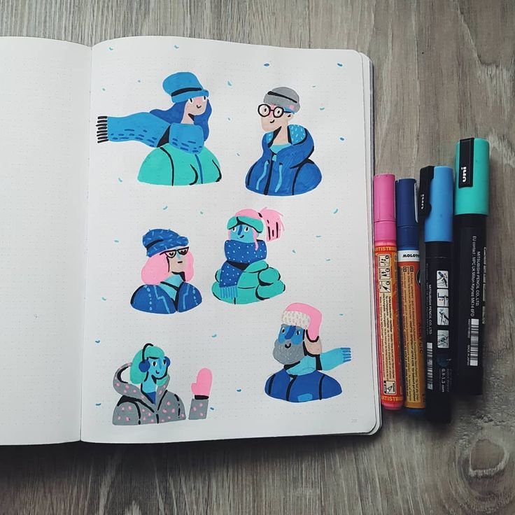 Рисунки в скетчбуке зима
