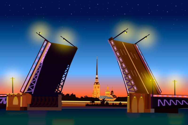 Дворцовый разводной мост в Санкт-Петербурге рисунок