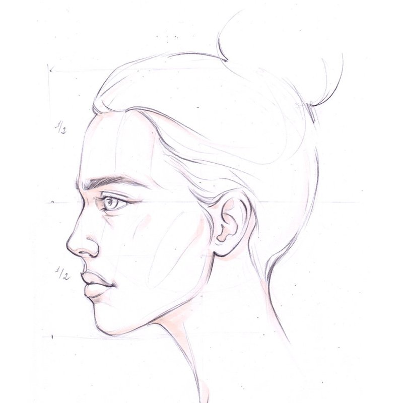 лицо в профиль карандашом