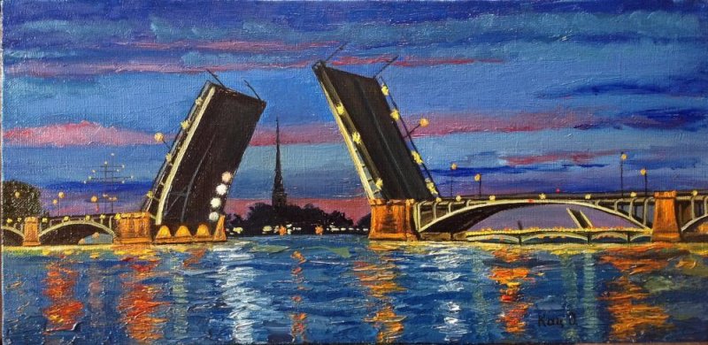 Нева Дворцовый мост Санкт-Петербург картина