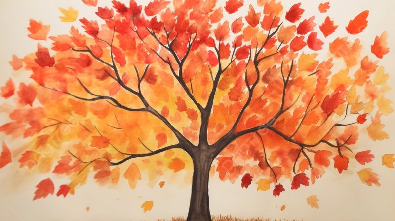 Осеннее дерево красками поэтапно