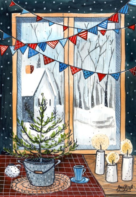 Winter illustration Phone Wallpaper cozy