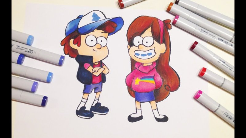 Гравити Фолз Диппер и Мейбл для срисовки