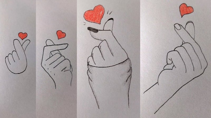 Рисунки легкие сердце из пальцев