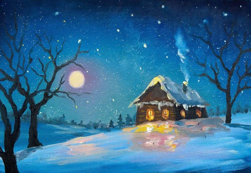 Зимняя ночь рисунок