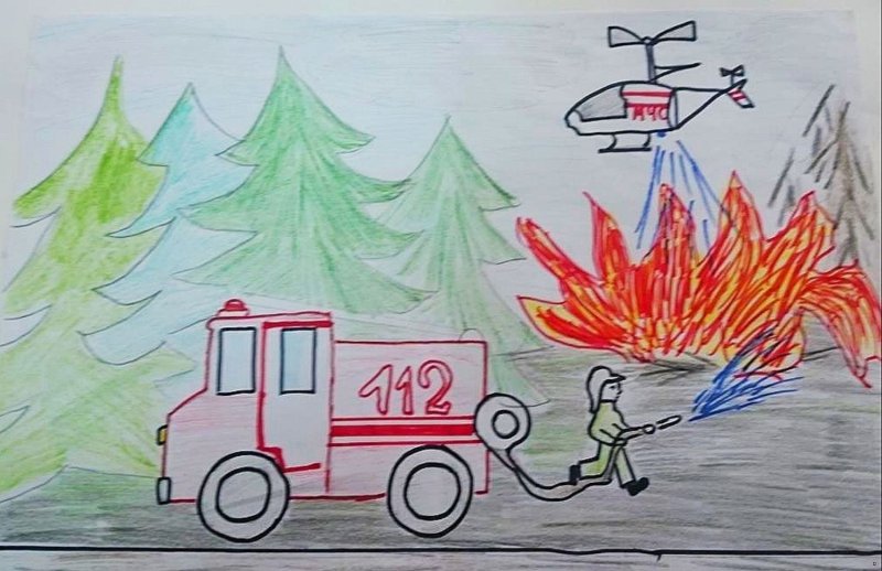Детские рисунки про пожарных