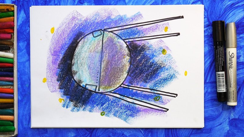 Космос рисунок карандашом цветным