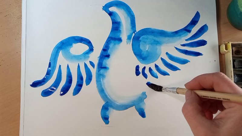 Рисование гжельской птицы