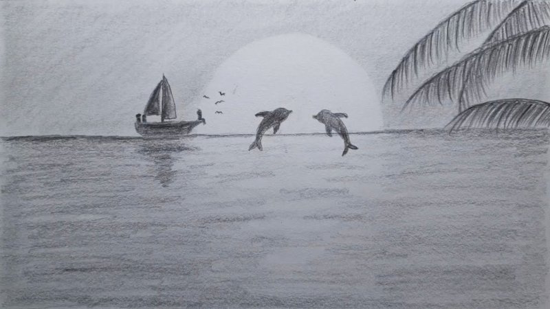 Нарисовать море карандашом