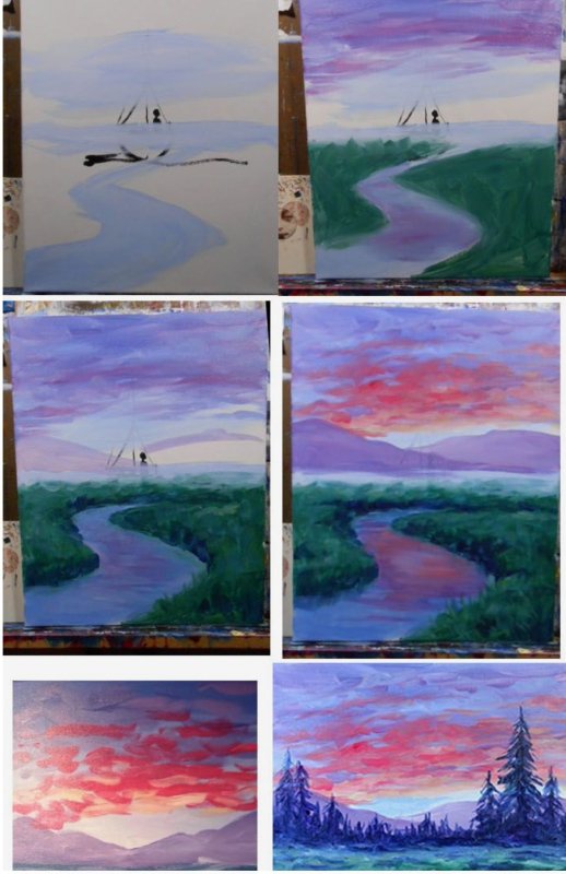 пейзаж гуашью поэтапно