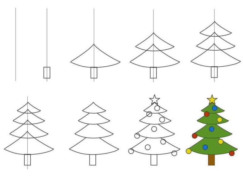 поэтапное рисование елочки