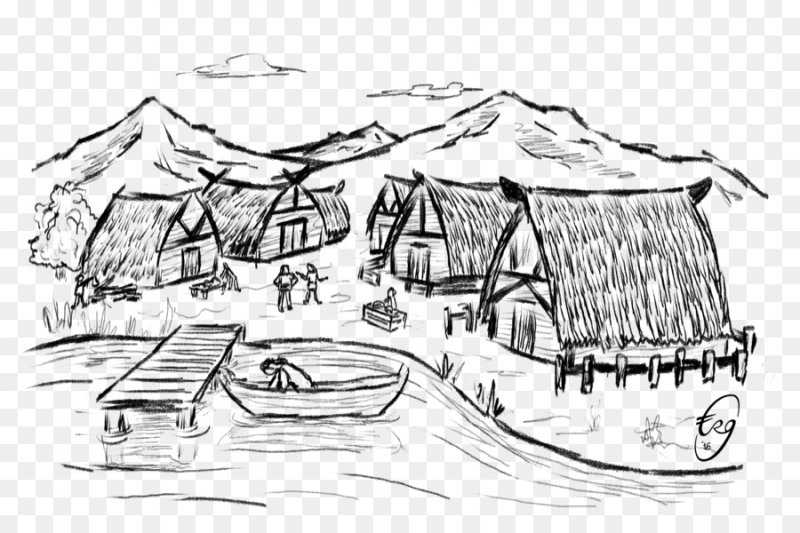 Деревня рисунок карандашом