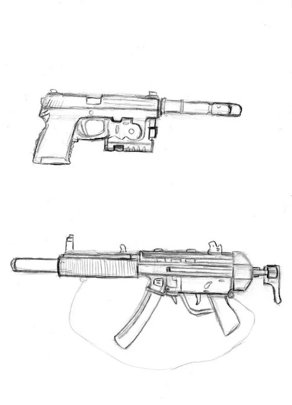 Рисунки карандашом оружие