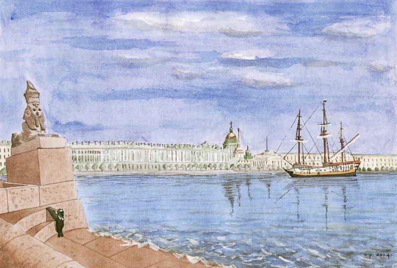Петербург акварель Петропавловская крепость