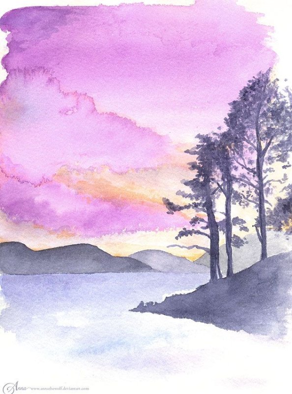 Простой пейзаж акварелью