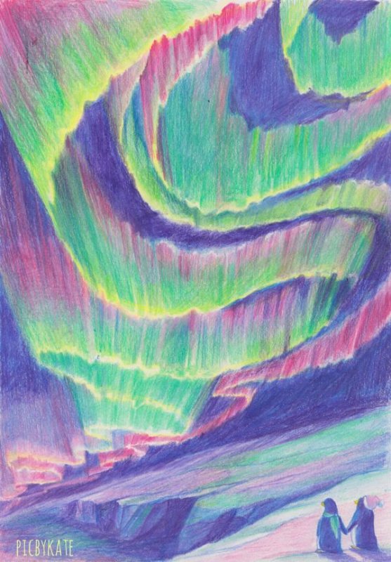 Северное сияние восковыми мелками