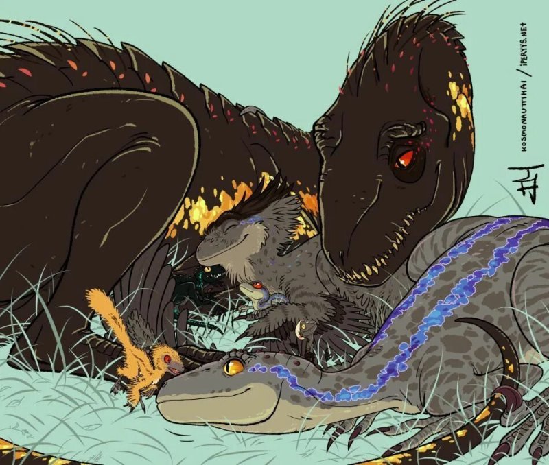 Арт Раптор Блю и Индораптор