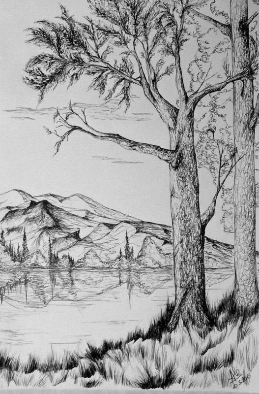 Пейзаж рисунок карандашом