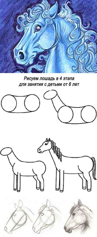 Лошадка пошаговое рисование для малышей
