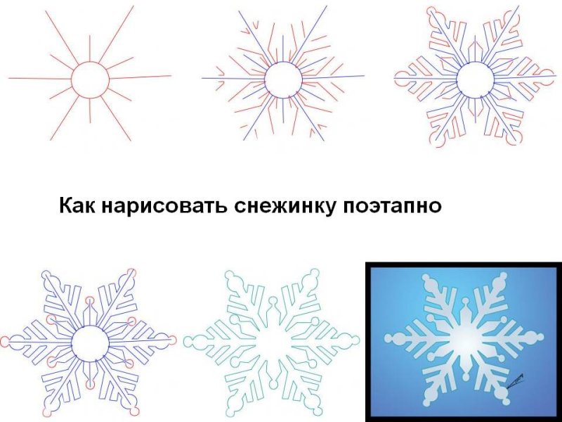 Поэтапное рисование снежинки