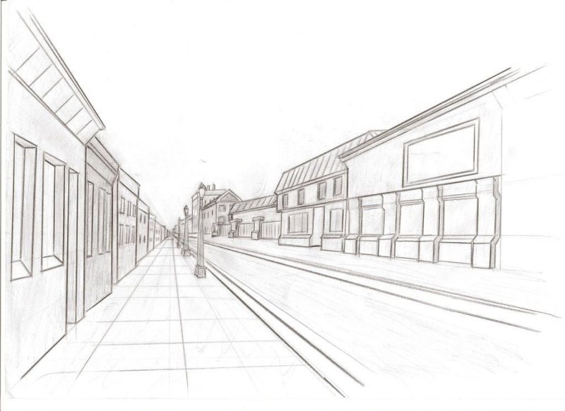 зарисовка города линейная перспектива