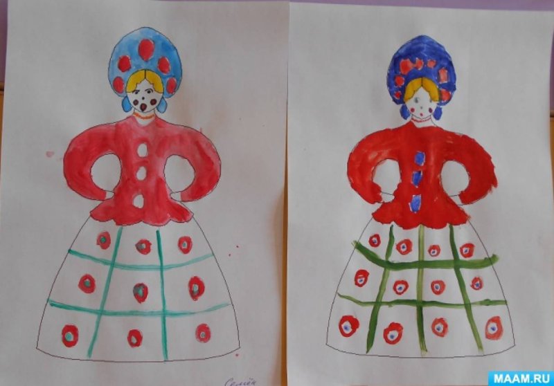 Дымковская игрушка Барыня рисование в старшей группе