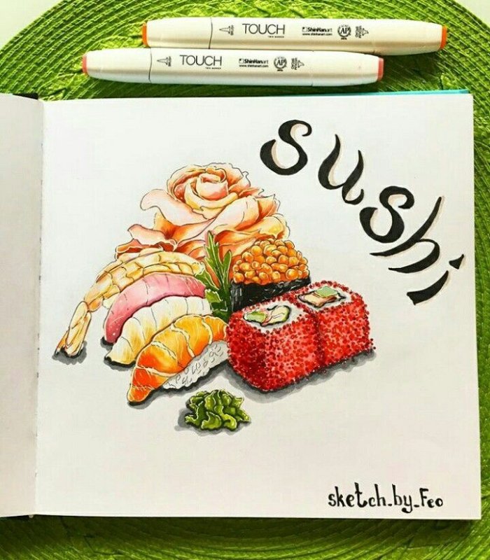 Скетчи маркерами еда