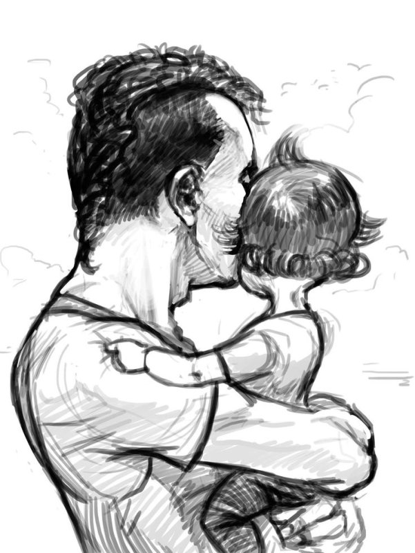 папа с дочкой рисунок