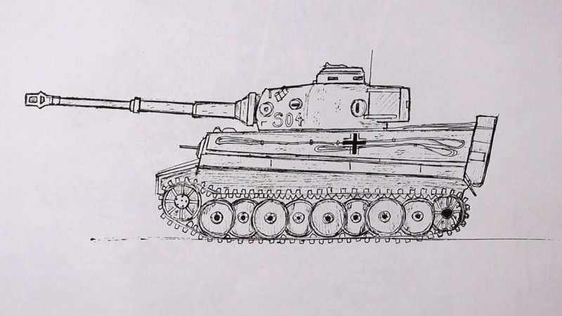 Тигр танк сбоку рисунок карандашом