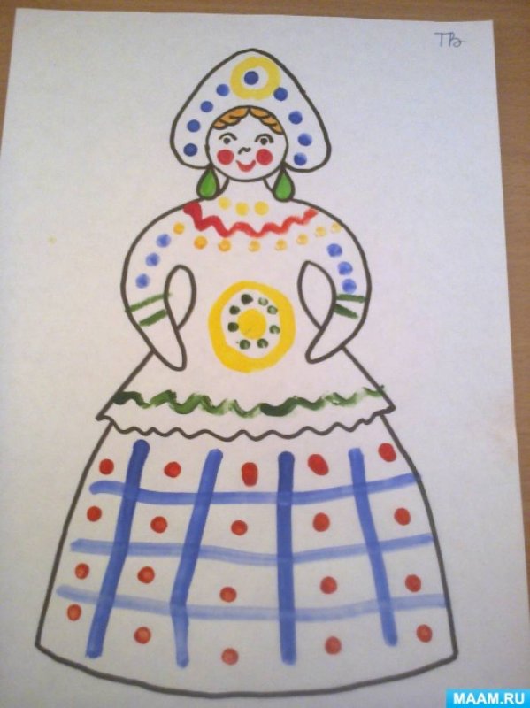 Дымковская роспись барышня