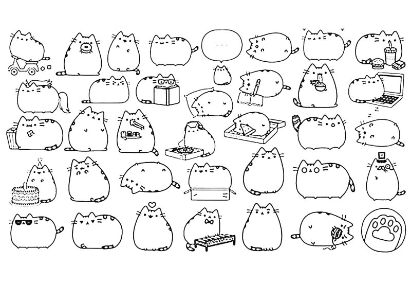 раскраски каваи кот пушин