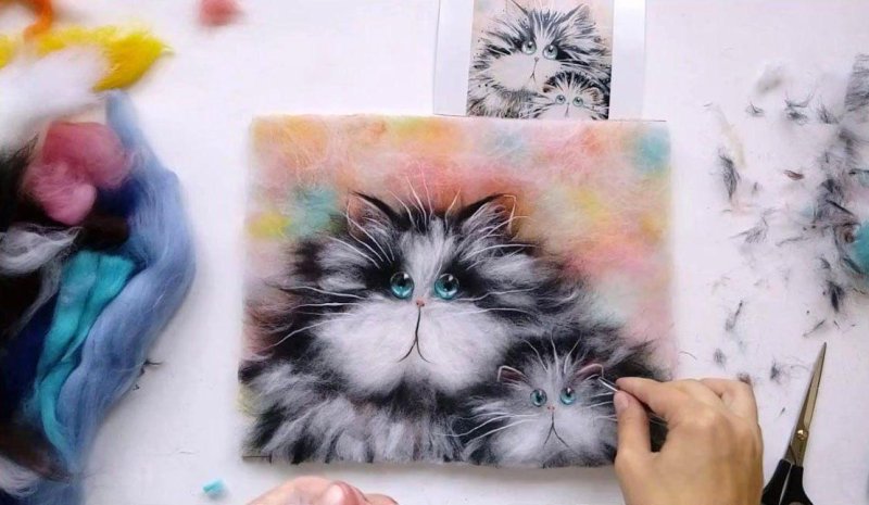 Рисование цветной шерстью