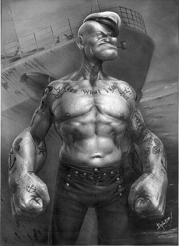 Тату эскиз Папай Морячок