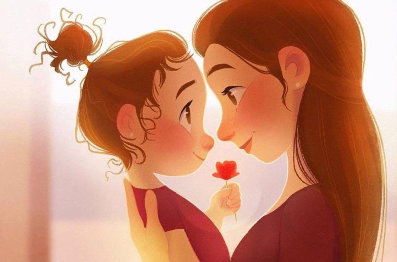 Мультяшная девочка с мамой
