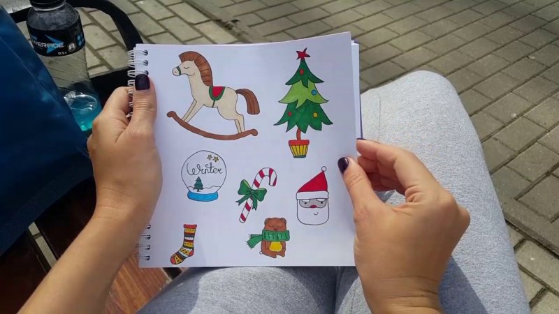 новогодние рисуночки для скетчбука