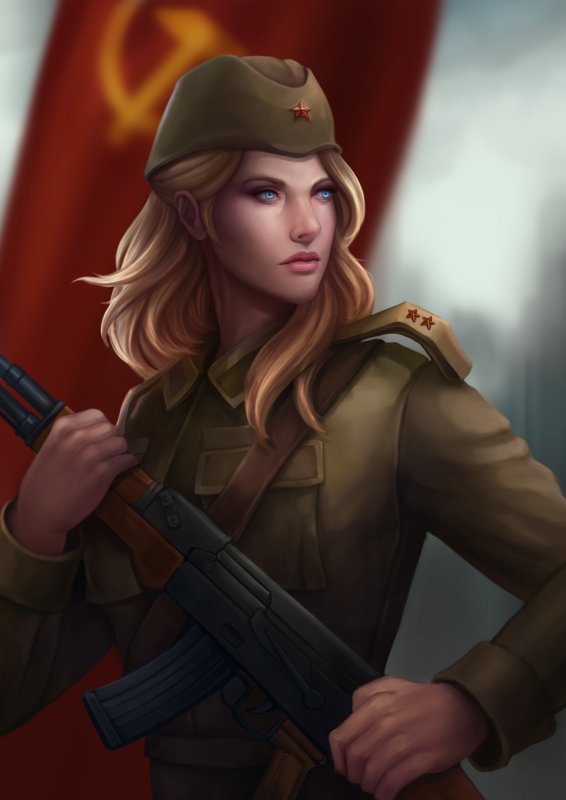 Девушка в военной форме арт
