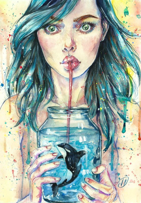 Рисунки акварелью девушки