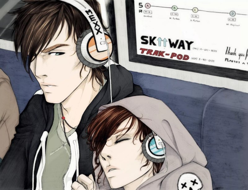 Парень в наушниках рисунок