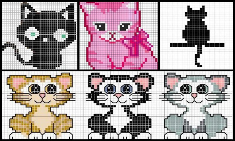 Рисунки по клеточкам котята